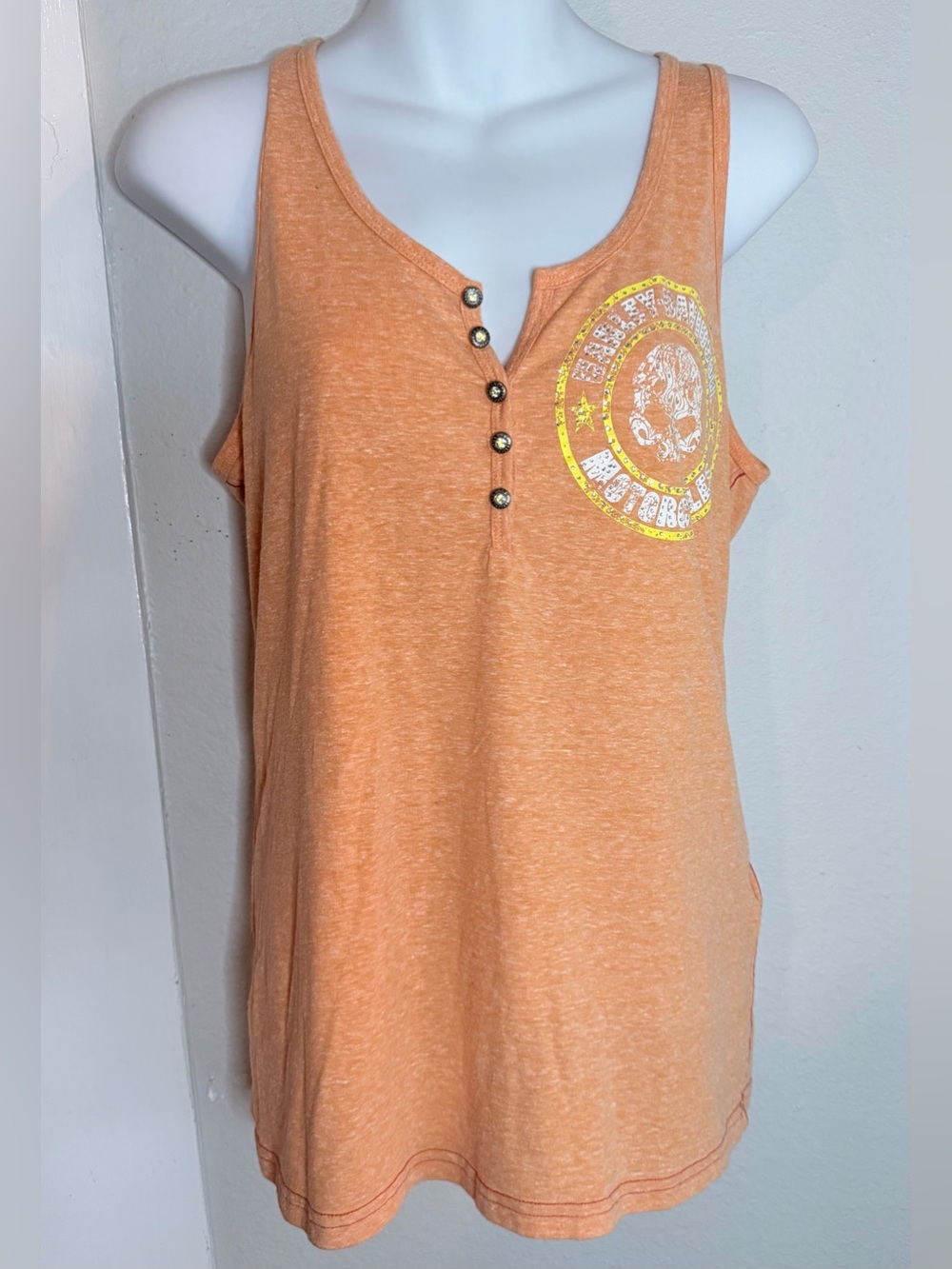 Harley Davidson orange skull tank top rhinestone accented women  Large